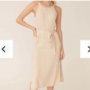 Promesa Oatmeal Wide Ribbed Knit Halter Style Midi Dress with  Waist Tie, Large